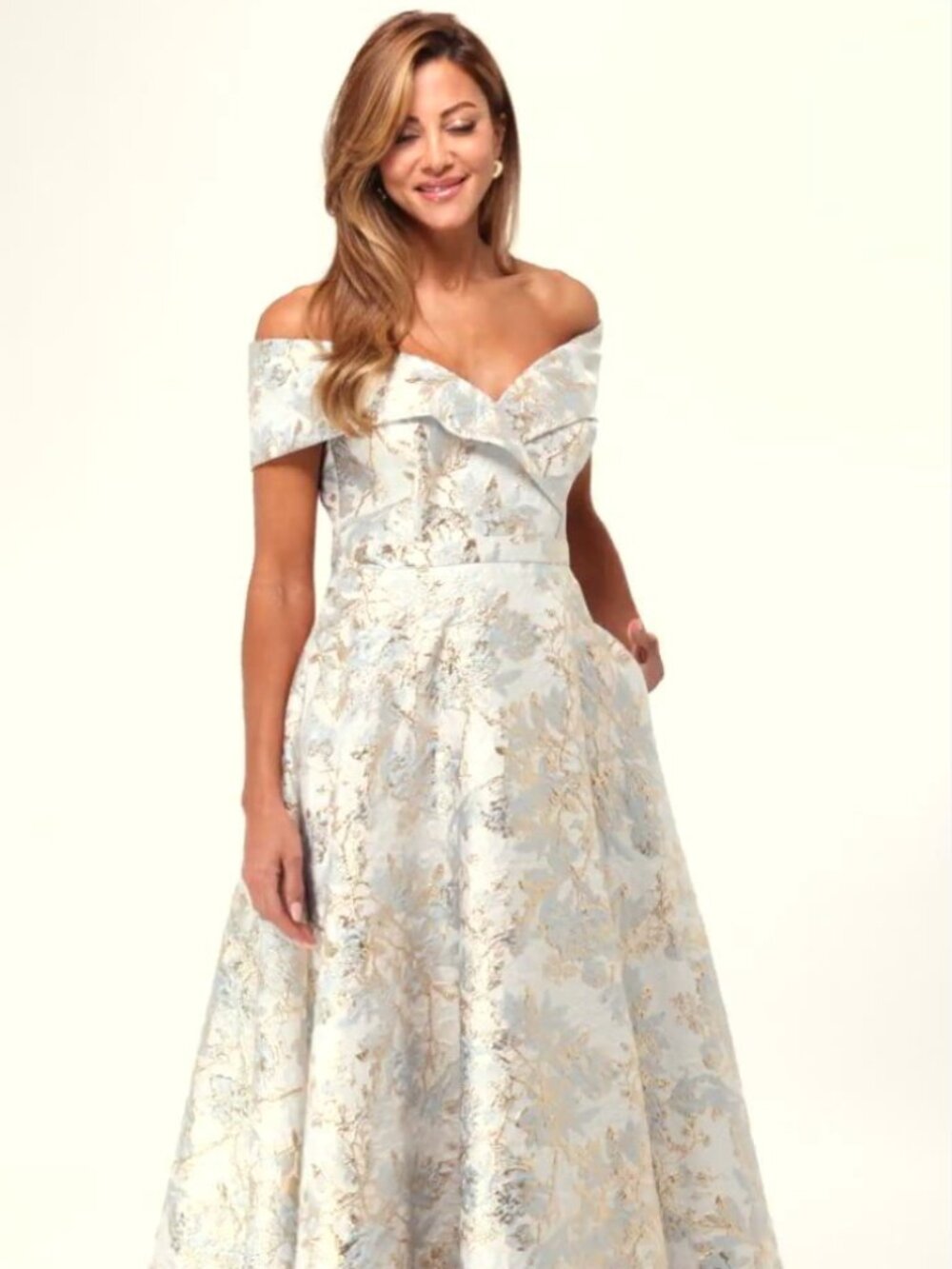 Women's Sweetheart-Neck Metallic-Jacquard Ball Gown